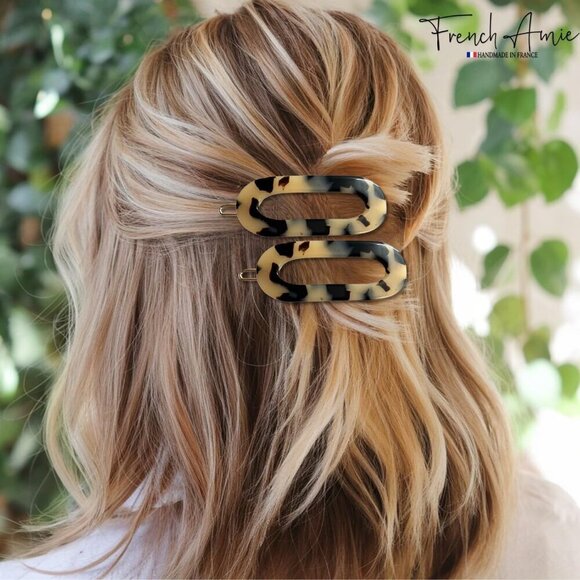 Mini Oval Celluloid Hair Clips Set of 2 Tortoise Shell for Women Girls